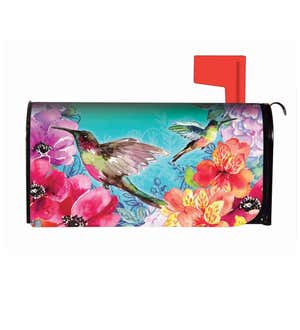 Bright Flowers and Hummingbirds Mailbox Cover