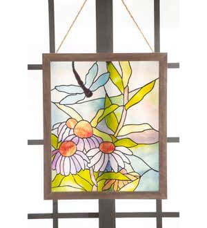 Stained Glass Floral Dragonfly Framed Wall Art