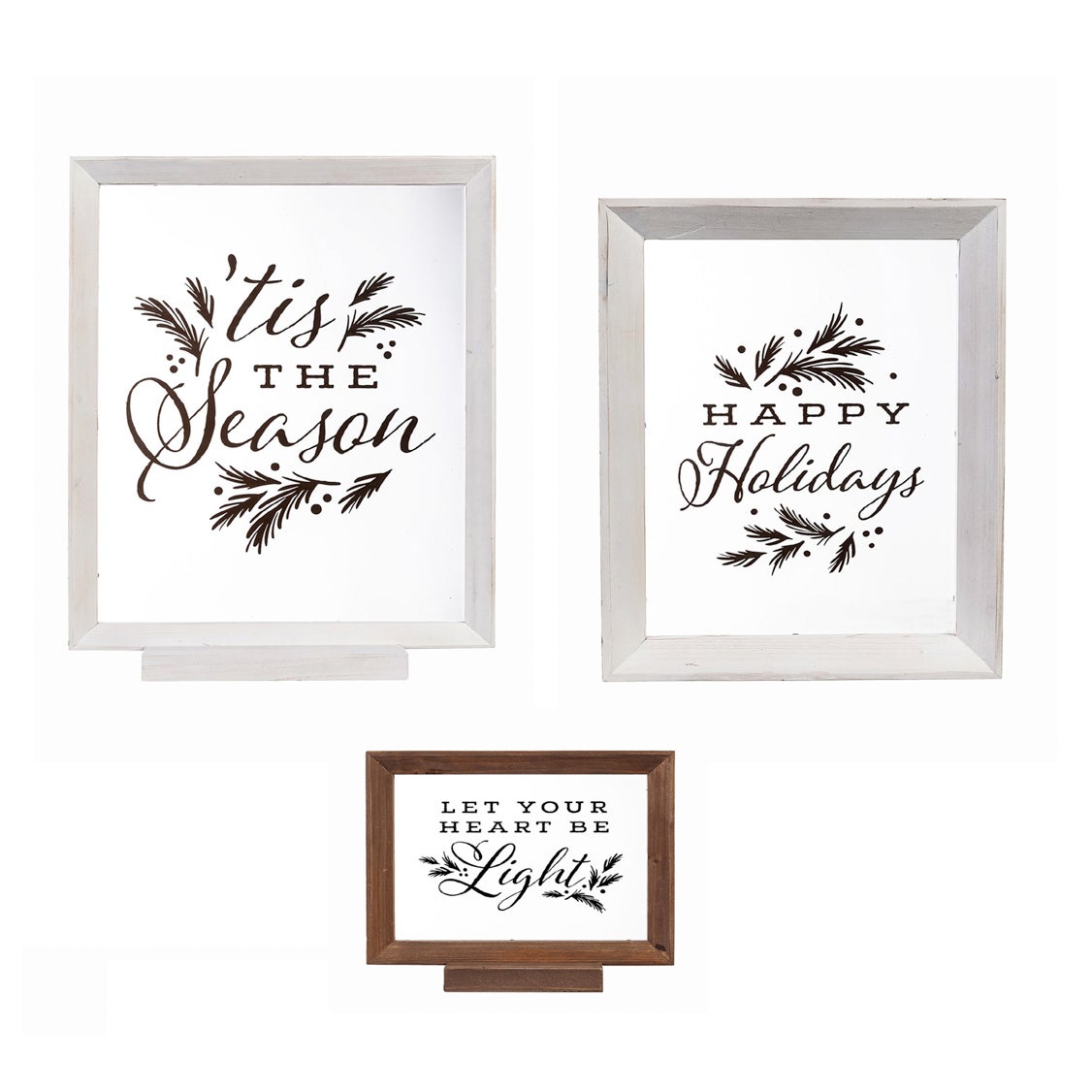 Wood Framed Decor, Set of 3"Happy Holidays""Let Your Heart Be Light""Tis the Season"