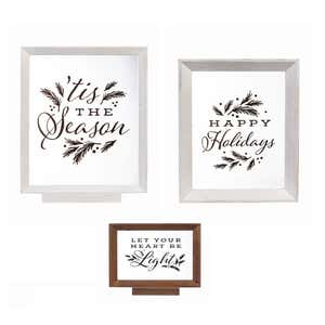 Wood Framed Decor, Set of 3"Happy Holidays""Let Your Heart Be Light""Tis the Season"