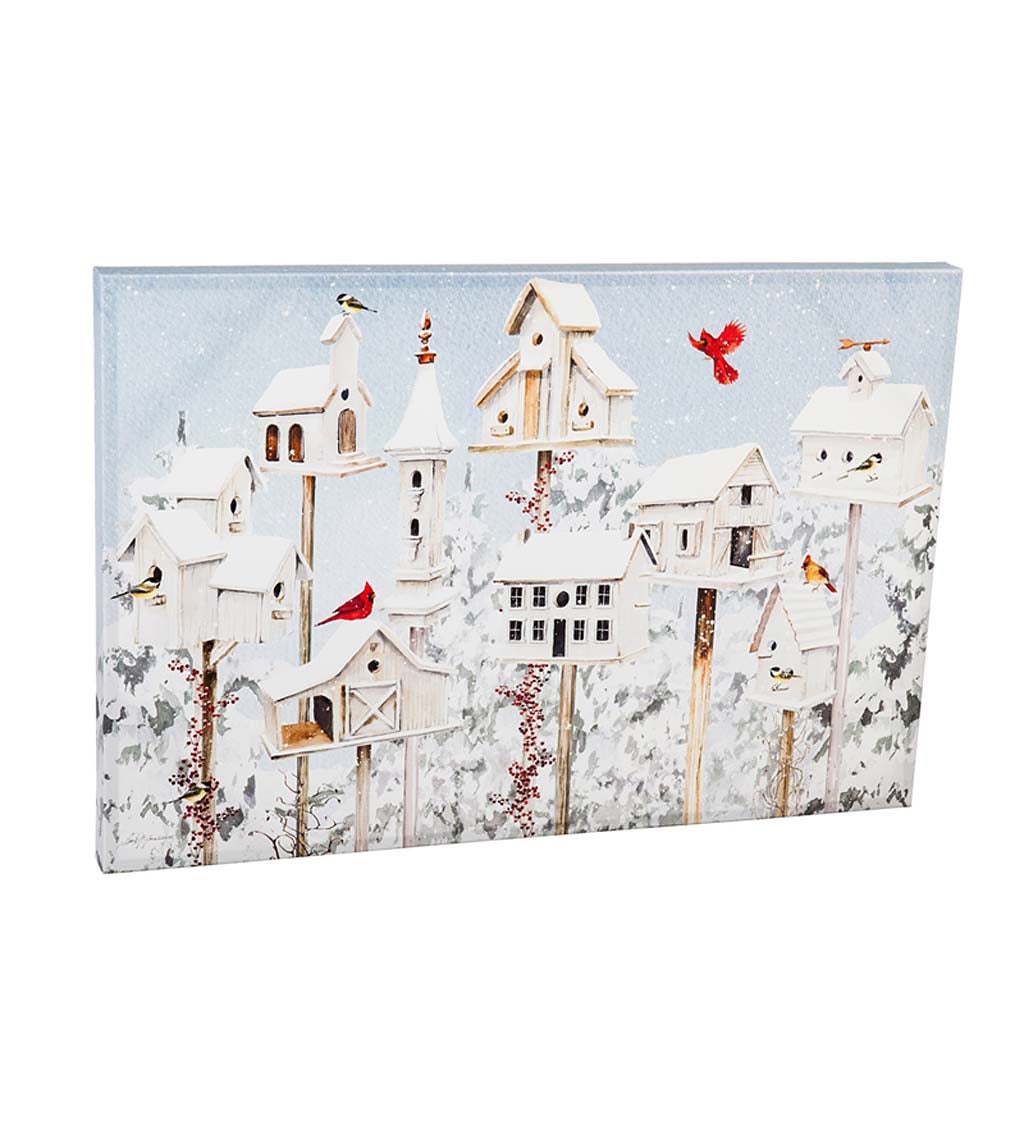 White Holiday Birdhouses Wall Canvas Artwork