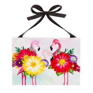 Mini LED Canvas with Ribbon for hanging and easel back, Flamingos, 8.27" x 5.91"