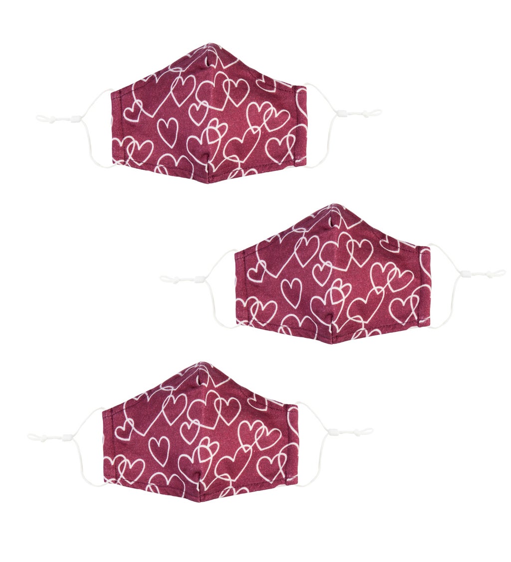 Children's Non-Medical Antimicrobial Cotton Face Mask with Hearts Set of 3