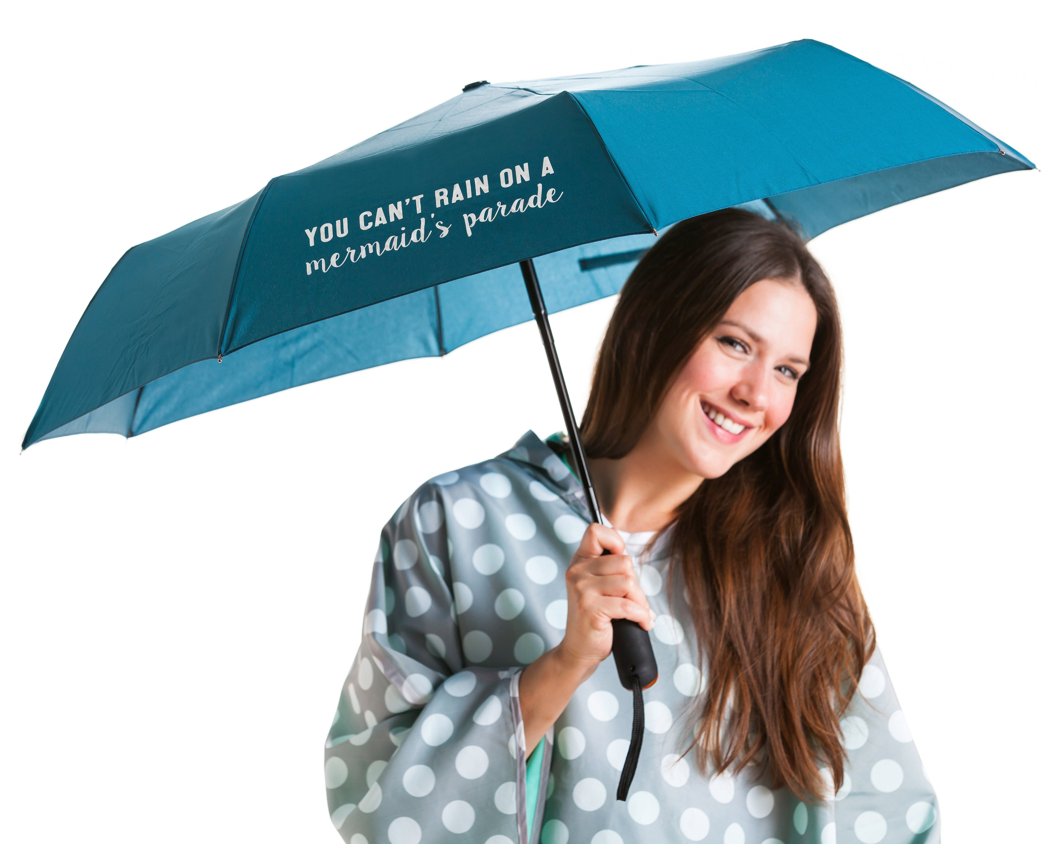 You Can't Rain on a Mermaid's Parade Blue Compact Umbrella