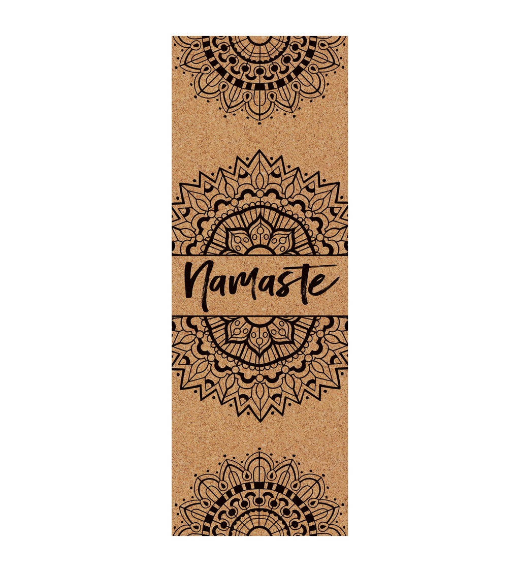 Black Namaste Antimicrobial Cork Yoga Mat with TPE backing