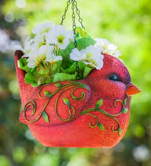 Hanging Portly Bird Planter, Red Cardinal