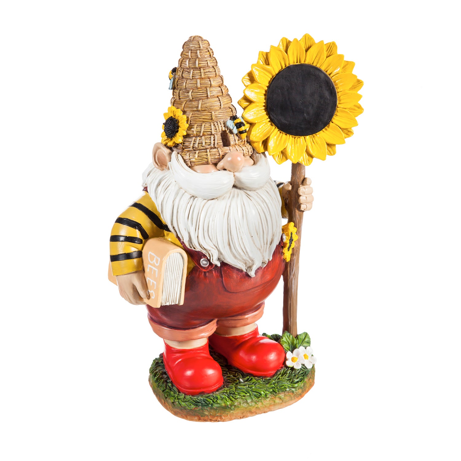 Honey Beekeeper Polystone Garden Gnome with Sunflower Sign