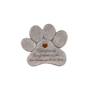 Dog Silhouette 11" Paw Shaped Pet Memorial Garden Stone, Best Friends Live Forever