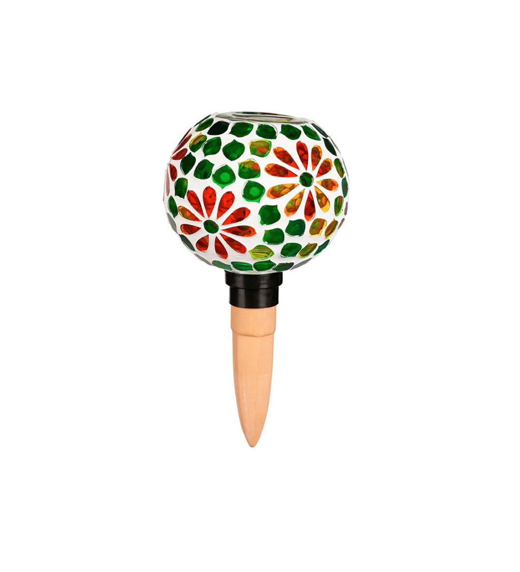 Mosaic Glass Watering Globe with Terracotta Spike, Floral