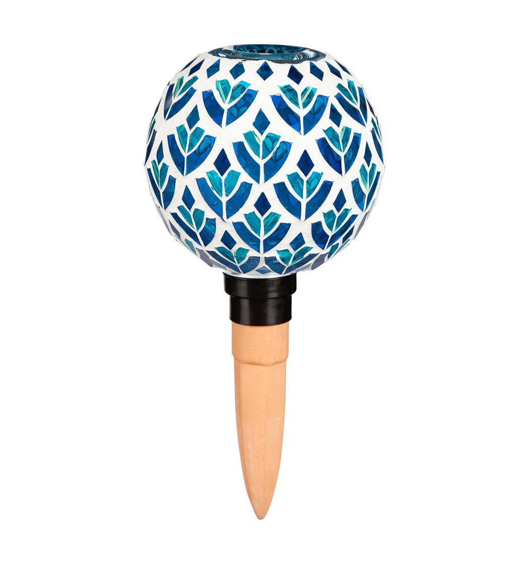 Peacock Mosaic Glass Watering Globe with Terracotta Spike