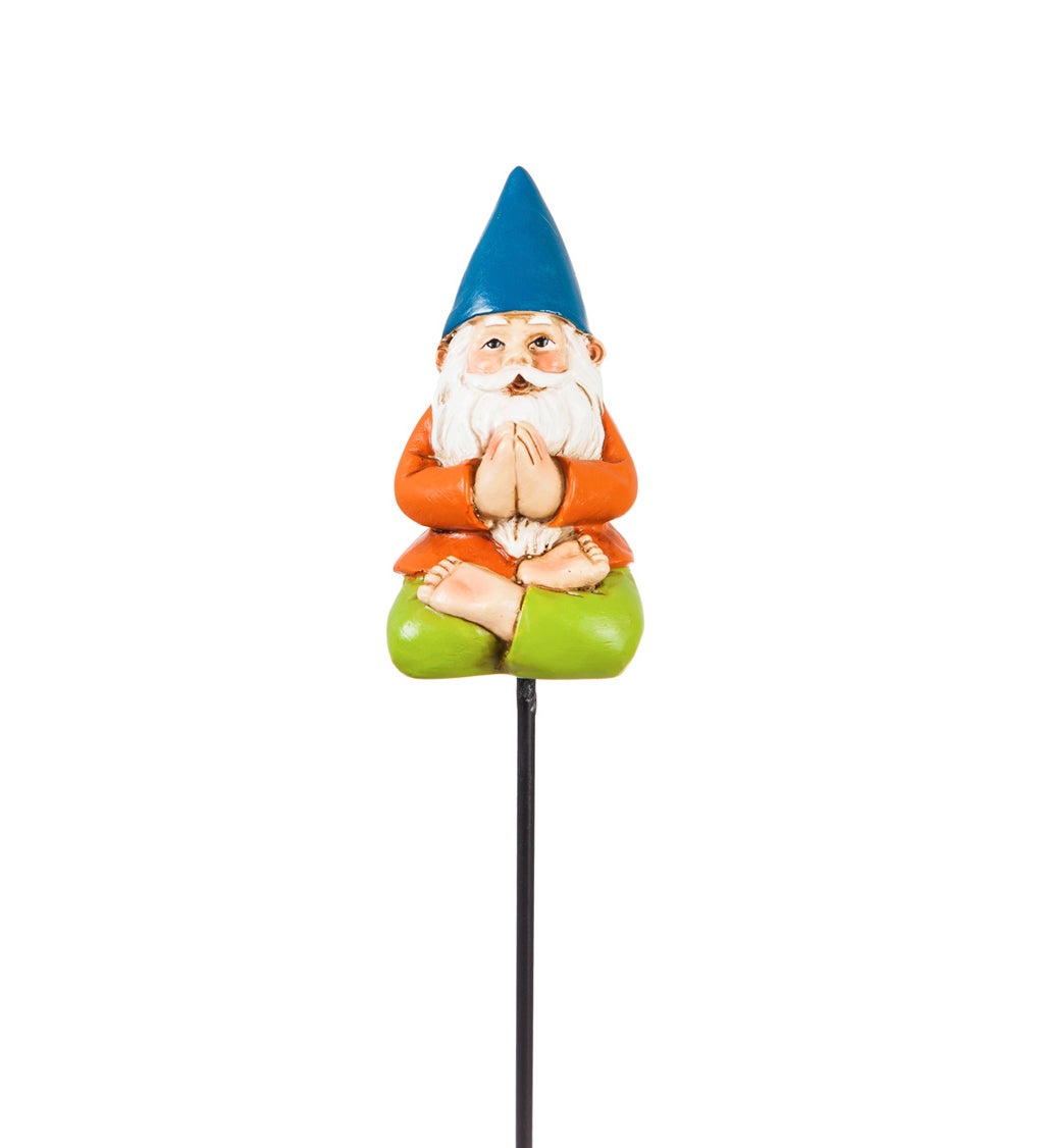 13"H Yoga Gnome Plant Pick, Blue Hat