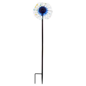 6"D 22"H Art Glass Flower Garden Stake, Blue
