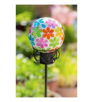 6" Mosaic Glass Gazing Ball, Bright Floral