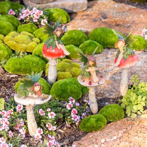 Fairy On Mushrooms with Bird Garden Stakes