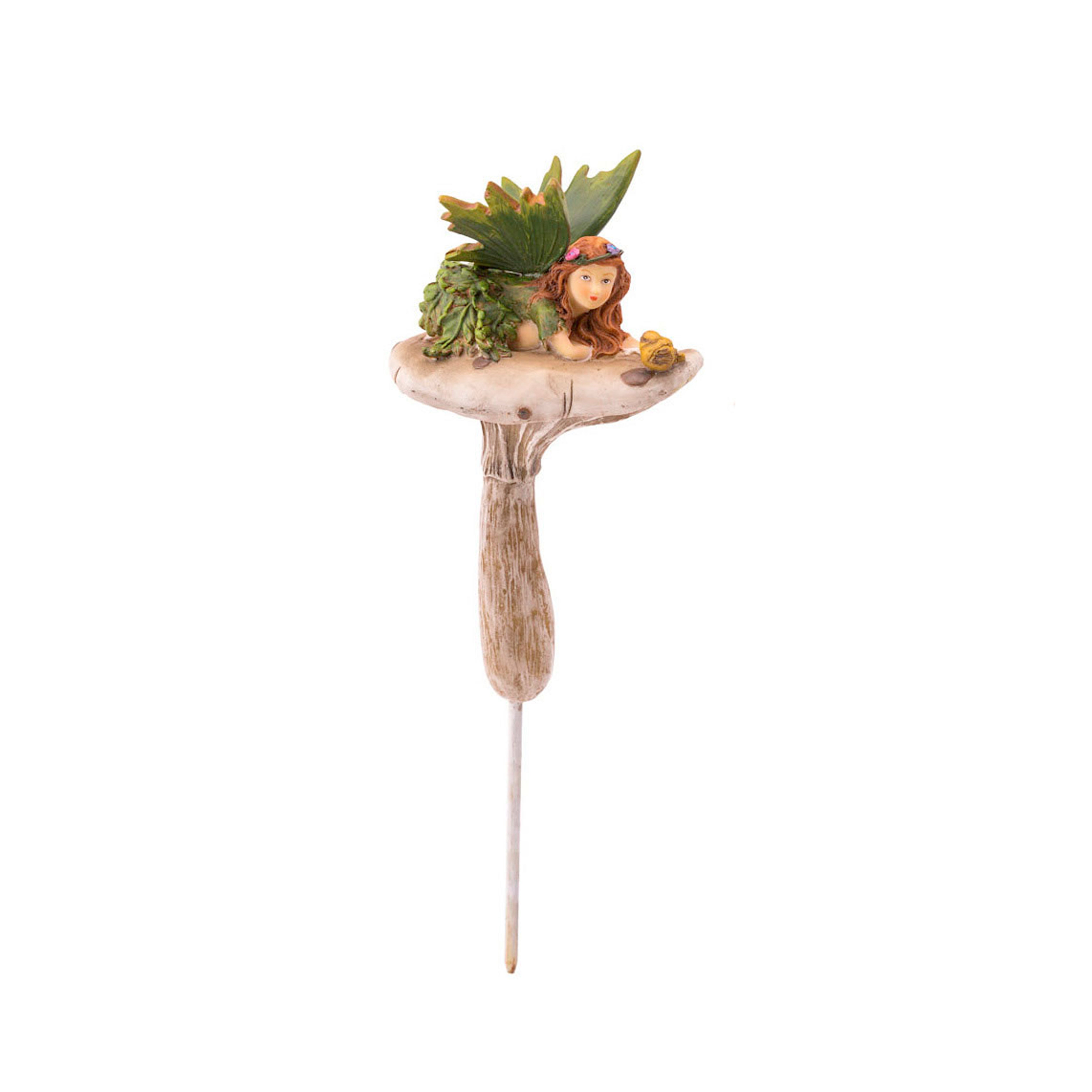 Fairy On Mushrooms with Bird Garden Stakes