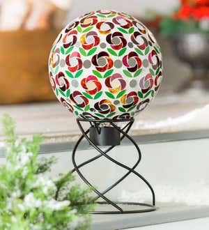 10" Mosaic Glass Gazing Ball, Poinsettia