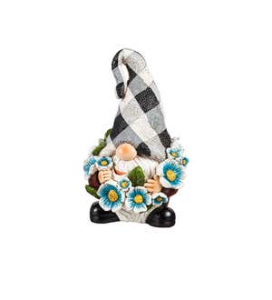 8"H Gnome with Blue Flower Garden Statuary