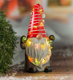 13" LED Battery Operated Decorating for the Holidays Gnome Garden Statue with Twinkling Lights