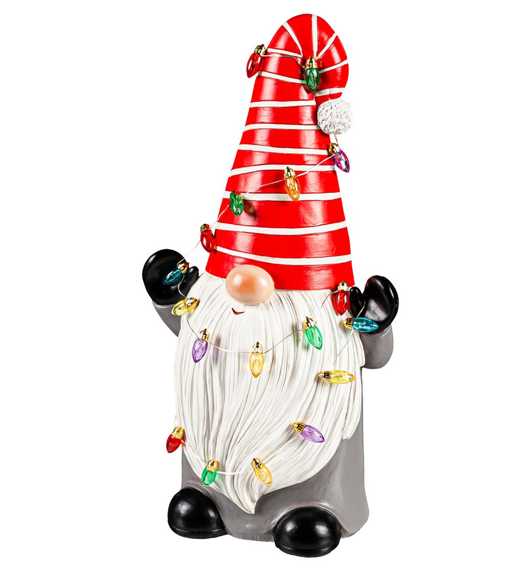 13" LED Battery Operated Decorating for the Holidays Gnome Garden Statue with Twinkling Lights