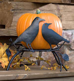 Halloween Pumpkin Holder with Ravens On Branch
