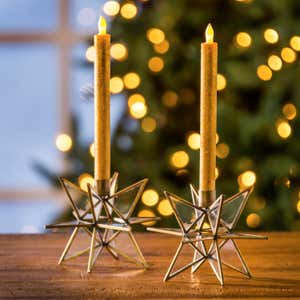 Brass Moravian Star Metal Taper Candle Holders, Set of 2