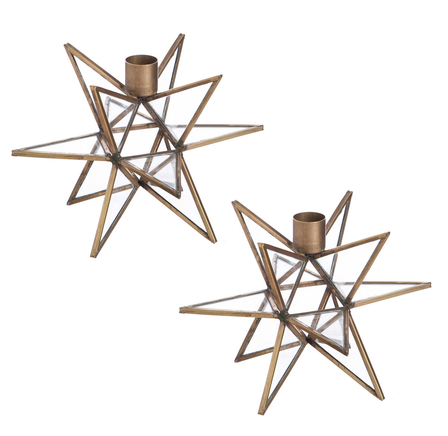 Brass Moravian Star Metal Taper Candle Holders, Set of 2