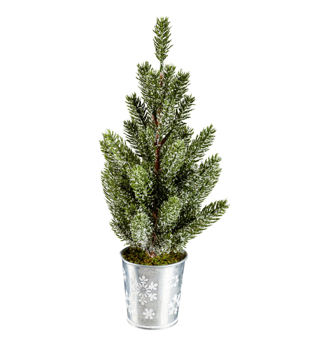 14" Pine Tree with Metal Snowflake Pot
