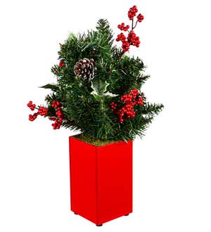 17" LED "Joy" Red Berries and Pinecone Artificial Table Décor