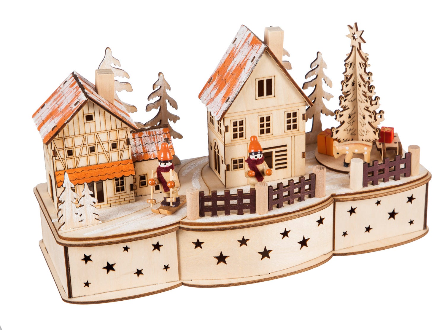 Wooden Christmas LED Village with Motion and Music
