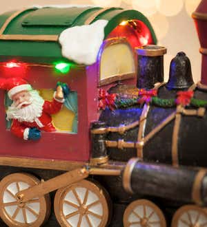 15'' LED Polyresin Musical Train Scene with 8 Holiday Songs and Animated Santa