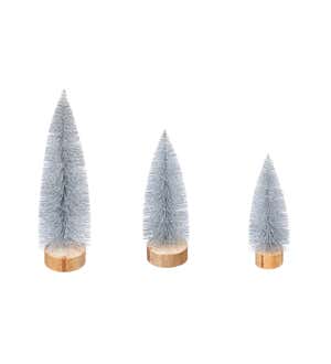 Set of 3 Silver Glitter LED Bottlebrush Trees
