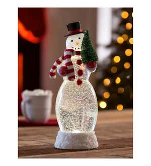 13" LED Spinning Water Snowman Tabletop Décor