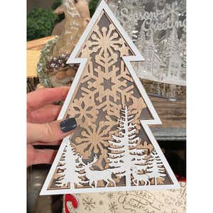 LED Wooden Tree with Snowflake and Woodland Scene Tabletop Décor