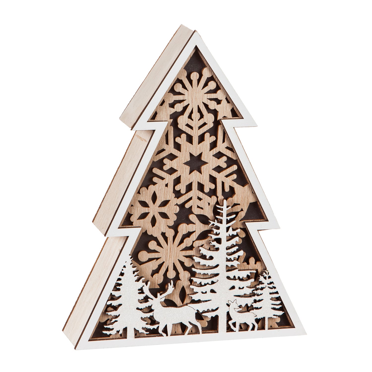 LED Wooden Tree with Snowflake and Woodland Scene Tabletop Décor