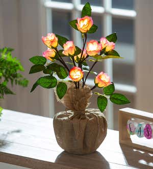 14" LED Roses in Burlap Pot Table Decor