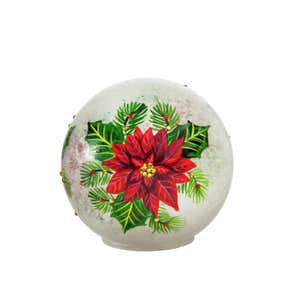 Glass Handpainted Poinsettia LED Globe Set of 2