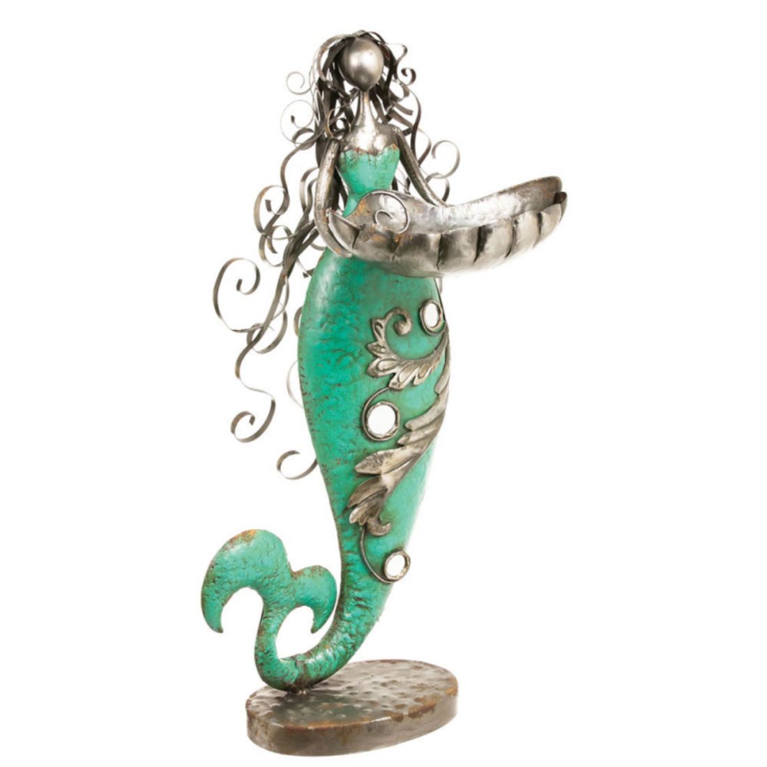 Green Metal Mermaid Planter Statue