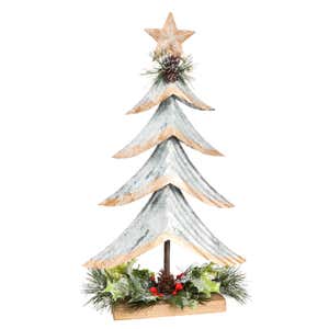 Silver Metal Tree with Glitter and Artificial Tabletop Decor, Set of 2