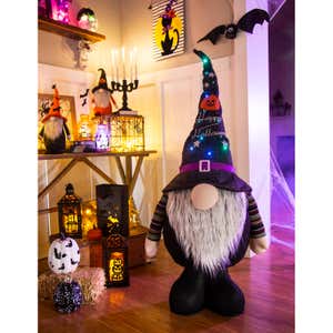 LED Color Changing Plush Halloween Gnome with Witch Hat Décor