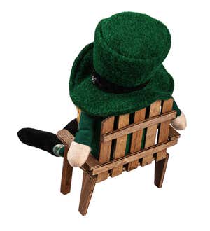 LED Plush St. Patrick's Day Gnome with Wooden Chair Table Décor