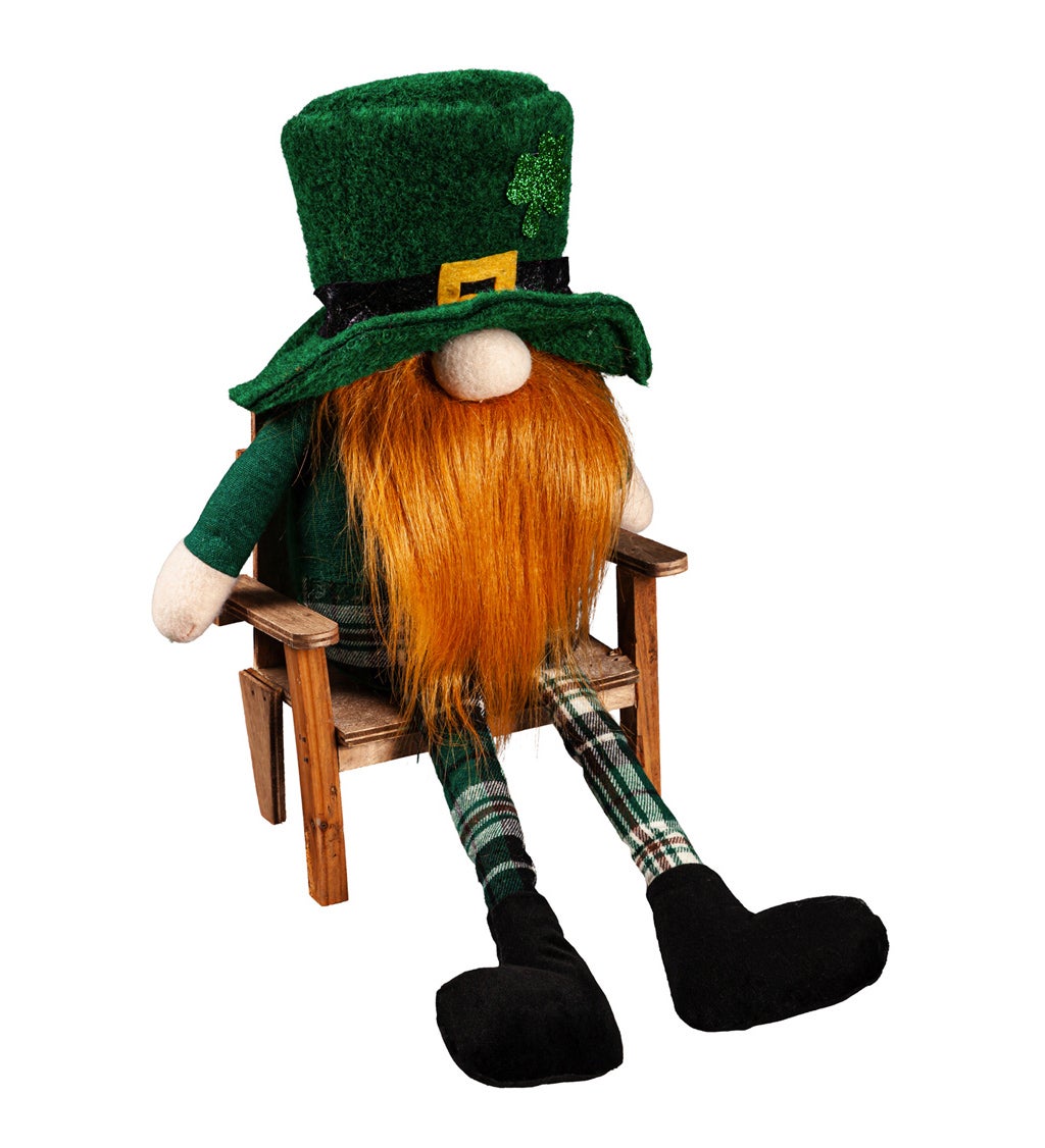 LED Plush St. Patrick's Day Gnome with Wooden Chair Table Décor