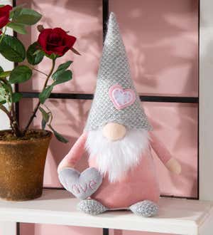 Fabric Pink and Grey Gnome with Heart Valentine's Table Décor
