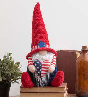 16" Fabric Patriotic Gnome Holding Heart Table Decor