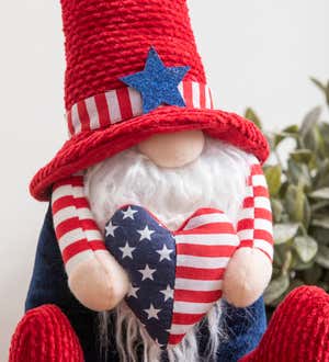 16" Fabric Patriotic Gnome Holding Heart Table Decor