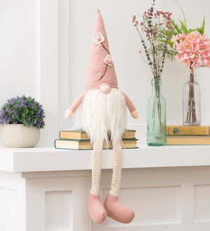 23" Fabric Sitting Gnome with Dangling Legs and Floral Hat Table Decor