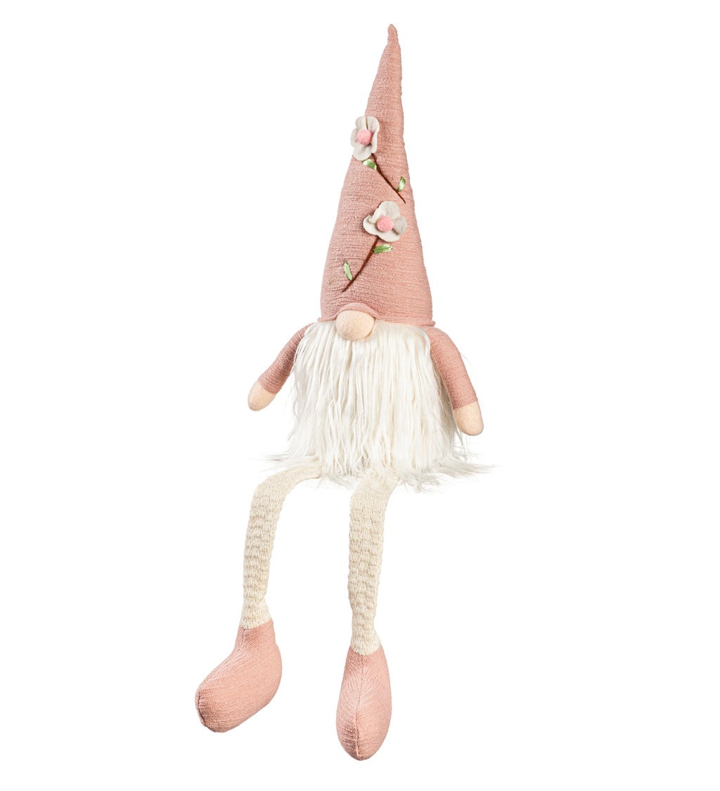23" Fabric Sitting Gnome with Dangling Legs and Floral Hat Table Decor