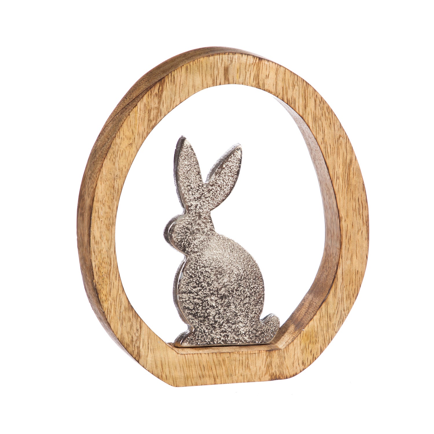 Wood Egg with Metal Sitting Bunny Tabletop Decoration
