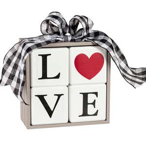 Reversible Wood Block Set with Interchangeable Icons Table Decor, "HOME/LOVE"