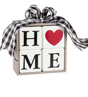 Reversible Wood Block Set with Interchangeable Icons Table Decor, "HOME/LOVE"