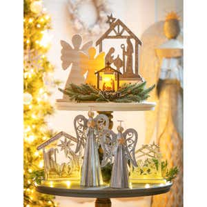 16" Wooden Gray Brushed Nativity Tabletop Décor